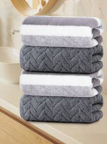 4pcs Solid Color + Striped Pattern Hand Towel Set - Towel Set - Size 13.78x29.53inch/35x75cm - Coral Fleece Material Soft & Skin-Friendly, Absorbent & Quick-Drying - With Hanging Loop For Easy Drying - No Shedding, No Fading - Minimalist & Fashionable Style - Suitable For Men & Women, All Seasons - Applicable For Bathroom, Living Room, Kitchen, Bedroom, Pool, Gifts, Also Can Be Used As Halloween, Autumn, Christmas Decorations, Christmas Gifts 70x140cm/27.56x55.12inch