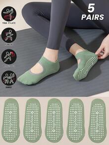 1/3/5/9 Pairs/Pack Spring And Summer Women's Thin Random Sports Socks Hollow Yoga Pilates Silicone Non-Slip Suitable For Indoor Fitness Aerobics Running Stretching Exercise With Grip Floor Socks - Multicolor - View 26