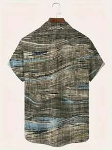 Plus Size Men's Allover Print Short Sleeve Single Breasted Casual Shirt, Summer