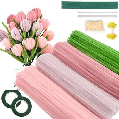 Professional Floral Craft Studio Kit: Make 10+ Bouquets With 575 Pcs- Includes 5 Color Chenille, Wire, Tape, Stamen & Ribbon + With Step-By-Step Guides, Create Unique Pipe Cleaner Floral Arrangements, Perfect For Group Activities, Party Favors & Thoughtful Gifts