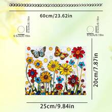 1 Piece Of Beautiful Flowers With Butterflies Flying, 2D Flat Square Color Film Acrylic, Colorful Light, Suitable For Outdoor Garden Sun Catcher, Living Room, Bedroom, Indoor Wall Art Hanging Decoration, Suitable For Family And Friends As Housewarming Gifts, Daily Gifts, Anniversary Gifts And So On