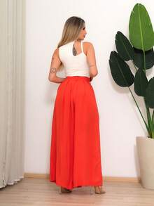 WOMEN'S PANTS, WIDE LEG, HIGH WAIST, PANTALONA - Burnt Orange - View 2