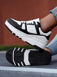 适合男孩和女孩的可拆卸旱冰鞋，时尚低帮系带旱冰鞋，轻便、耐用、防滑，适合户外活动