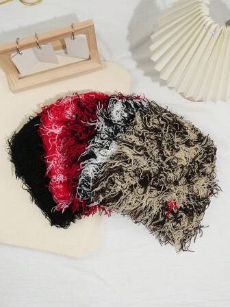 2pcs/1pc Fashion Long Plush Personalized Cool Knit Hat With Embroidered Cross Beanie Fall Outfit