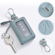 Fashionable Multi-Functional Smart Key Holder, Unisex, Embossed Letter Design, Transparent Window, Zipper Closure, Compatible With Smart Keys, Including Carabiner, Cute Style, Suitable For Commuting And School Use - Blue - View 2