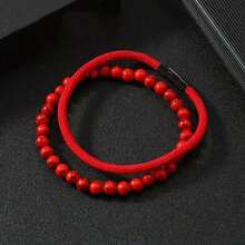 2pcs/Set Minimalist Men's Bracelet, Natural Stone Beaded Bracelet, Fashion Versatile, Natural Stone Accessory, Perfect Gift For Him, Casual Accessory For Any Occasion - Milan Rope + Natural Stone Bracelet - View 4