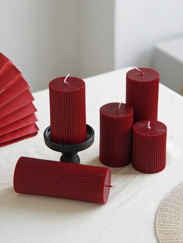 1 pieza Vela aromática de estilo minimalista nórdico con diseño de engranaje a rayas de color rojo para decoración del hogar, decoración de boda, decoración ambiental y recuerdos