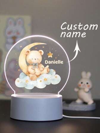 1pc Personalized Custom Name Night Light, Personalized Custom Birthday Gift, Personalized Custom Friend Gift, Personalized Custom Bedroom Decoration, Personalized Custom Party Decoration, Party Decorations, Personalized Custom Moon Animal Night Light. Suitable For School Season Gifts, Teacher's Day, Valentine's Day, Family, Friends And Children's Birthday Gifts, Room Decoration, Back-To-School Essentials, Christmas And Halloween Christmas Gifts.,Customized Crafts,Vintage,Warm Ambience,Fall Decor
