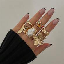 Vintage Flower Design Cuff Ring,Fashion Jewelry For Women &Girls, Casual Jewelry For Party, Daily Clothing Decor, All-Match & Exquisite Jewelry For Birthday Gift