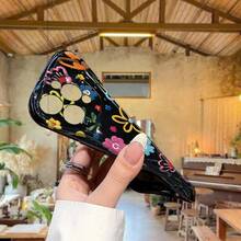 1 pieza Funda protectora para teléfono celular con diseño de flores de hilo de color crema, compatible con Apple 16/16e, Redmi, Infinix, OPPO, VIVO, Realme, a prueba de agua, a prueba de golpes y resistente a los arañazos - Negro - Ver 6