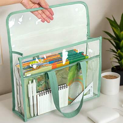 Portable PVC Transparent Waterproof Handle File Bag, Suitable For Camping, Traveling, Office Work, Home And School Use. It Is Very Suitable For Organizing Documents, Receipts, School Materials, Books, And Also A Great Gift For Returning To School Or Graduation. Convenient To Carry, Easy To Store And Carry