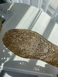 Women's Glitter Jelly Sandals, Hollow-Out, Slip-On, Beach, Home, Summer Flat Closed Toe Shoes, Soft Perforated Rose Pattern Vamp Sandals - Gold - View 10