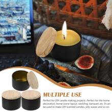 Kit de Velas DIY - 42 Peças Conjunto de Latas de Madeira Preta com Tampas, Recipientes Reutilizáveis, Inclui 10 Mechas, 20 Adesivos e 6 Suportes de Mecha, Para Artesanato e Arte