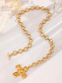 1 Collier pendentif rétro simple et exagéré en métal de forme géométrique ronde avec motif martelé. Boucle OT et chaîne épaisse. Convient pour le port quotidien des femmes. Bijoux épais.