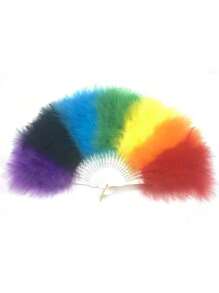 1pc Rainbow Colored Feather Fan, Plush Feather Fan For Ventilation, Fashion Decoration, Hand-Held Stage Costume, Runway Performance Prop, Festival Party Celebration Prop