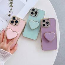 镀金心形支架和镀金手机壳，适用于 17 16e 15 14 13 12 11 XS XR X 7 8 Plus Pro Max Galaxy S25 S24U S23 A55 A54 A35 A25 A17 A07 A16 A06，镀金保护套 - 綠色 - 查看 6