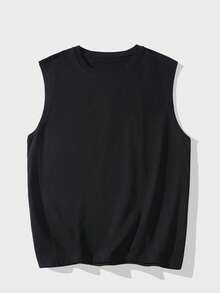 男士宽松印花T恤背心，创意连帽设计，舒适休闲，透气面料，适合日常穿着，春夏季 - 黑色 - 查看 3