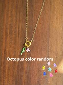 Collar con colgante de acero inoxidable con diseño de pulpo colorido, espina de pescado y goteo de aceite como joya de regalo para mujeres en viaje - collar - Ver 8