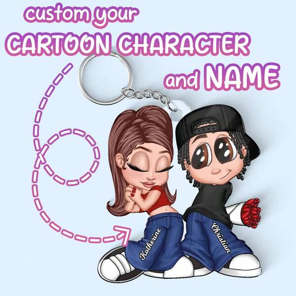 Personalize Your Cartoon Image And Name Keychain, Both People Can Customize, Suitable For Couples, Unique Mother's Day Gifts, Father's Day Gifts, Valentine's Day Gifts, Room Decorations, Wedding Decorations, Graduation Gifts, Office Desk Accessories, Teacher Gifts