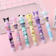 Sanrio Sanrio 2pcs/6pcs/12pcs Kulomi 10 Color Button 0.5mm Ballpoint Pen, Fast Drying Ink That Won't Get Dirty, Multiple Colors For Easy Note Taking, Multi-Purpose, Office Supplies, Holiday Gift 61 Gifts (Random Styles)