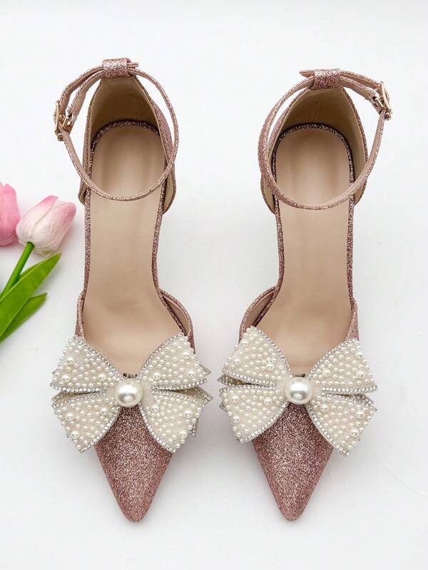 2pcs New Elegant White Bow Rhinestone Pearl Detachable Shoe Clips - Ideal For Wedding, Bridal Party, And High Heels