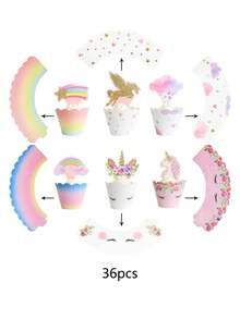 24/48 piezas Decoraciones con Temática de Unicornio - Suministros Lindos para Decorar Fiesta de Cumpleaños de Niña, Baby Shower - Multicolor - Ver 6