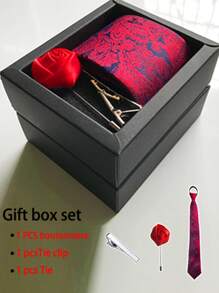 1 Set Classic Paisley Necktie Gift Box Including Necktie, Tie Clip, Boutonniere, High-End Business Formal Wear Suitable For Weddings, Father's Day, Friends Gifts, Meetings, Important Conferences