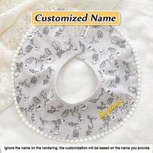 1pc Customized Embroidered Name & Floral Pattern Bib, 360° Rotatable Adjustable Snap Closure Baby Drool Bib, Soft Breathable Absorbent, Personalized Newborn Gift, Christmas, Halloween, New Year Gift