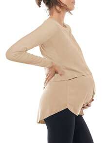 Fisoew Women's Maternity Nursing Tops - Soft Long Sleeve Double Layer Breastfeeding Shirts | Pregnancy Clothes For Nursing Moms, Y2K Casual Chic, 2024 Maternity Wear, Plus Size Friendly, Button Down Nursing Tee