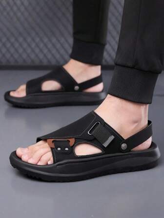 Men's Fashion Casual Sandals, Modular Splicing Breathable Uppers, Lightweight Shock Absorbing Anti-Slip Soles, Outdoor Quick-Drying Summer Men Slippers & Sandals Two-In-One
