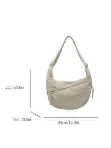 Fashionable Color Nylon Waterproof Shoulder Bag With Simple & Casual College Style, Wide Strap, Multiple Zipper Design Suitable For Students, Shopping, Daily Use, Shoulder Bag For School