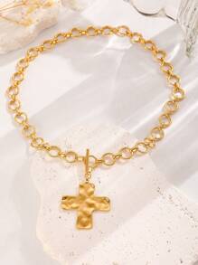 1 Collier pendentif rétro simple et exagéré en métal de forme géométrique ronde avec motif martelé. Boucle OT et chaîne épaisse. Convient pour le port quotidien des femmes. Bijoux épais.