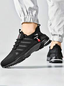 Plus Size Men's Casual Breathable Sports Running Shoes, Outdoor Fashion Solid Color Light-Weight Training Sneakers