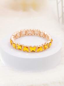 1 pieza Pulsera ajustable chapada en oro de 14K con decoración de mariposa danzante elegante, de moda y versátil