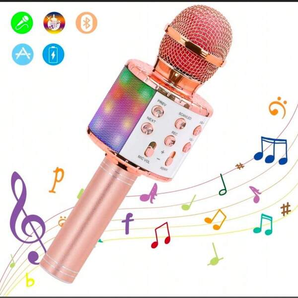 Micrófono inalámbrico Bluetooth 4 en 1, altavoz de mano para cantar, compatible con teléfono Android y PC, ideal como regalo de cumpleaños para niñas y adultos, ideal para fiestas, karaoke en casa. Micrófono para cantar en fiestas.