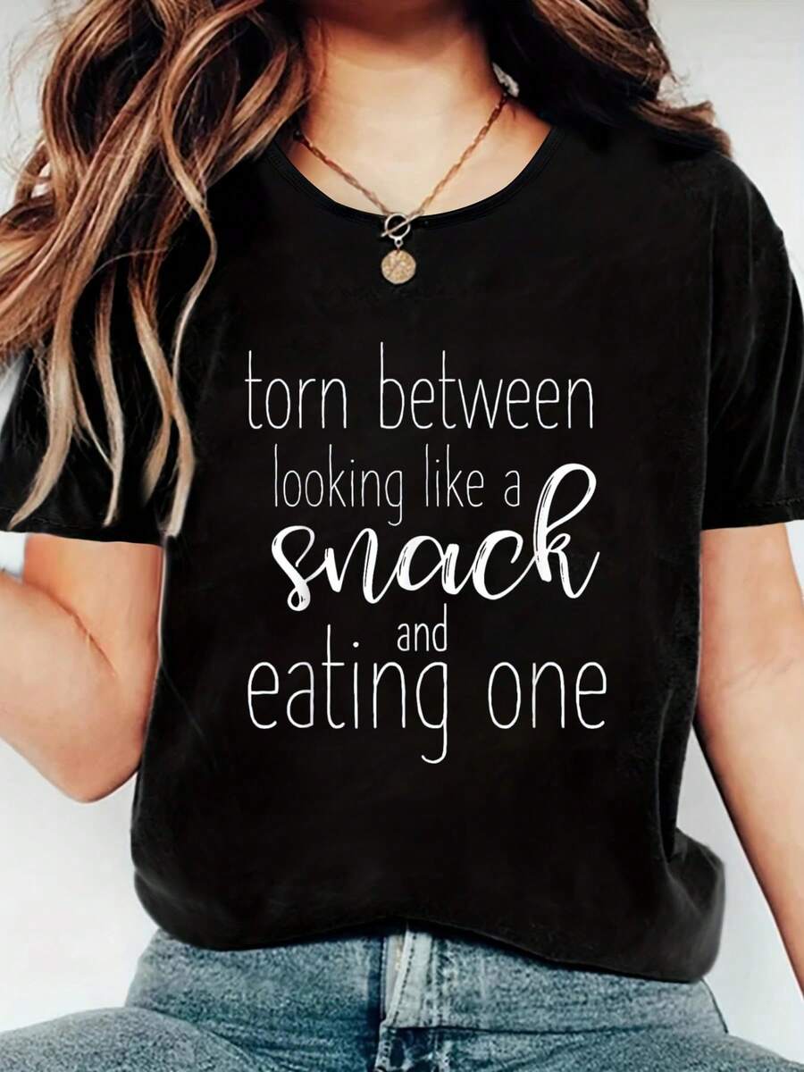 Funny Gym Shirts For Women, Looking Like A Snack T-Shirt T-Shirt Summer Tops, Short Sleeve Round Neck Casual Top For Summer & Spring, Women's Clothing - Black - View 1