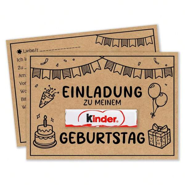 15/30pcs Kraft Paper German Party Invitation Cards, Doodle Party Invitations, DIY Handmade Cards, For Birthday, Classroom, Wedding