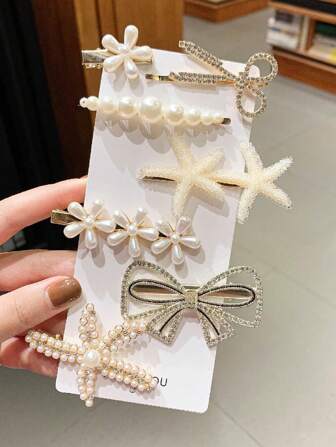 7pcs Women Flower & Bow Decor Exquisite Hair Clip For Hair Decoration Elegant Claw Clips Hair Claws Hair Barrettes