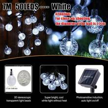 1 pieza Luces de cadena de bolas de cristal solares, resistentes al agua IP65 para uso en exteriores, luces de burbuja LED para decoración de jardín, con 8 modos, 20/50/100 leds, perfectas para acampar, decoración de tienda de campaña y ambiente acogedor de dormitorio, luces de cadena solares para jardín exterior, fiesta, Halloween, Navidad, Pascua, iluminación para acampar.