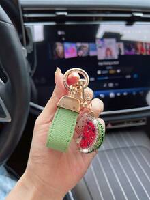 1pc Leather Belt Alloy Rhinestone Fruit Design Car Keychain - one-size - View 11