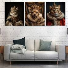1 Pc Optional Frame Posters Wall Arts Animals Renaissance Royal Pet Portrait Photo Poster Funny Animal Wear Crown Canvas Painting Wall Art For Living Room Home Decor Mural ,Wall Art With Frame