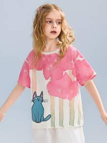 ASK JUNIOR Tween Girls' Oversized Cute Allover Print Short Sleeve T-Shirt - Multicolor - View 6