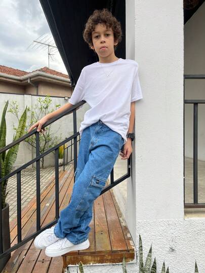 CALÇA JEANS CARGO INFANTIL JUVENIL MENINO PREMIUM