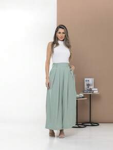 WOMEN'S PANTS, WIDE LEG, HIGH WAIST, PANTALONA - 0.霧綠 - 查看 5