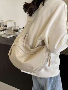 Fashionable Color Nylon Waterproof Shoulder Bag With Simple & Casual College Style, Wide Strap, Multiple Zipper Design Suitable For Students, Shopping, Daily Use, Shoulder Bag For School
