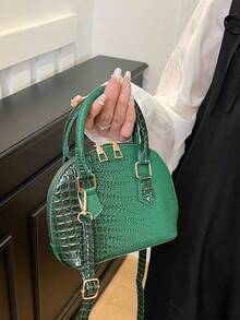 Bag Women's 2025 New Fashion Crocodile Pattern One Shoulder Crossbody Bag Niche Design Portable Retro Shell Bag - Green - View 1