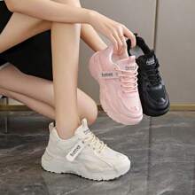 Dad's Shoes Korean Work Shoes Women's 2025 Spring New Ins T-Ide Pure Color Thick Bottom Net Casual Shoes