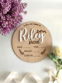 1 Newborn Birth Announcement Sign, Wooden Baby Name Board, Baby Memorial Supplies, Photo Prop For Boy/Girl Baby Shower Easter Gift Things For Girls/Boys - Multicolor - View 7