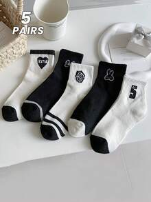 5/10 Pairs/Bags For Women, Spring And Summer, Thin, Breathable, Sweat-Absorbent, Bear Pattern, Suitable For Dating Parties, Girls, Students, Cute, Japanese Style, Sports Shoes, White Shoes, JK Outfit Socks - Multicolor - View 10