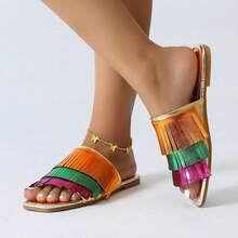 Sandals For Women Fresh Square Toe Color Block Design Summer Fashion - 橘色 - 查看 1
